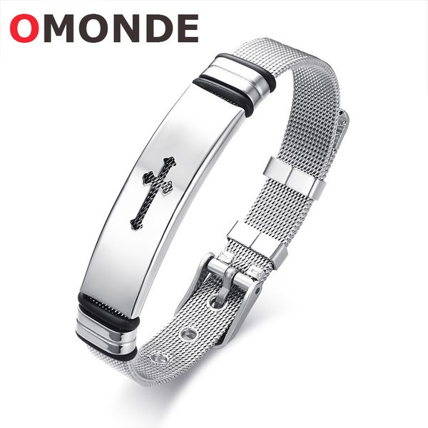 

whole salenew cross bracelet for men size adjustable silver color stainless steel cuff bracelet bangle with mesh style male accessories, White