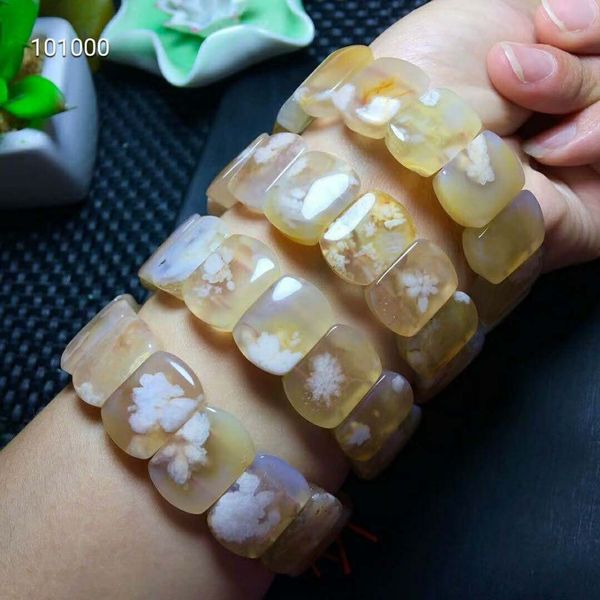 

genuine natural cherry ag ate gems healing crystal rectangle bead stretch fashion bracelets for women femme 18*13mm, Black