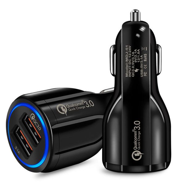 Car Charger QC 3.0 Двойная USB -скорость быстрого заряда для Samsung LG Moto Xiaomi Tablet