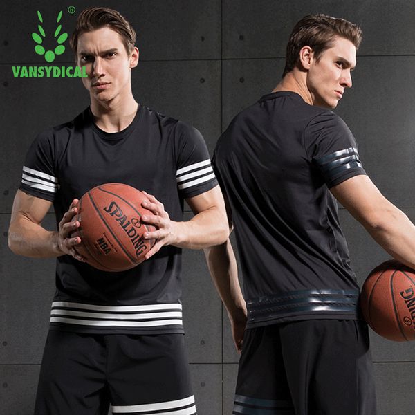 

vansydical sports shirt men's basketball training clothes fitness running quick drying t-shirt elastic compression clothing, Black;blue