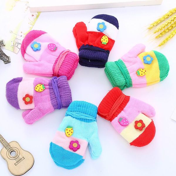 

winter baby boys girls gloves full finger kids mittens warm acrylic rope gloves children knitting solid button mittens, White