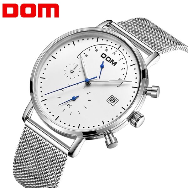 

2018 sport men watch calendar stainless steel quartz wristwatch waterproof chronograph luminous hands m-612, Slivery;brown