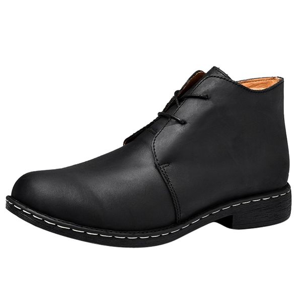 

handmade genuine cow leather men's martin boots lace-up ankle boots men's shoes with fur size winter boots plus size, Black