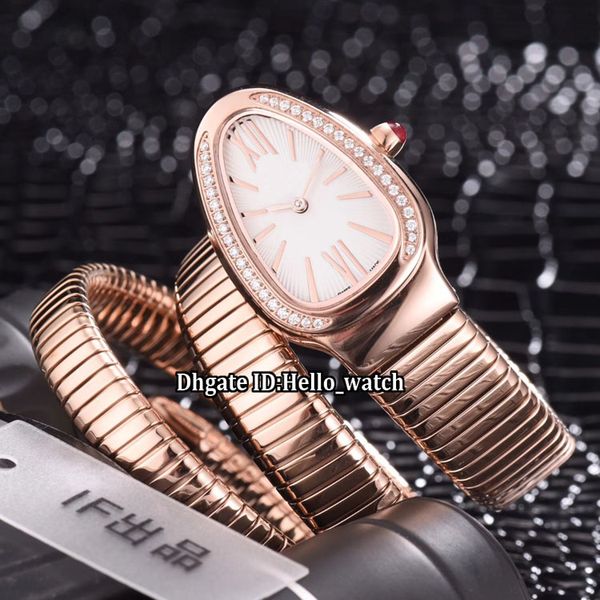 

New 29mm erpenti tuboga 103002 white dial wi quartz women watch diamond bezel ro e gold ca e teel band fa hion lady watche bgv a 08