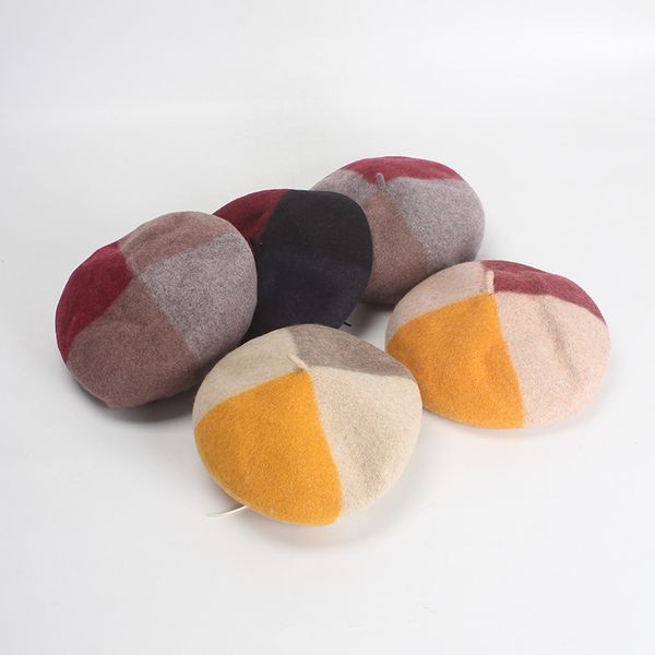 

100% wool women beret,fashion flat cap,patchwork female beret,new autumn winter warm hats,ladies artist cap,dropshipping, Blue;gray
