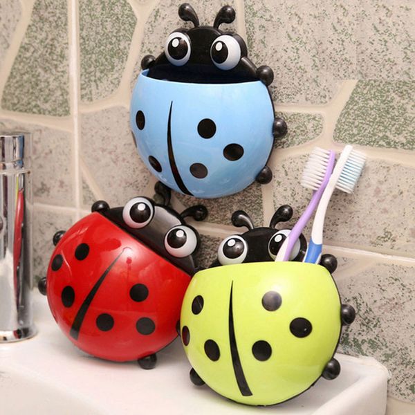 

new ladybug cartoon sucker toothbrush holder cute suction hook tooth brush rack accessories set suction cup tool for bathroom