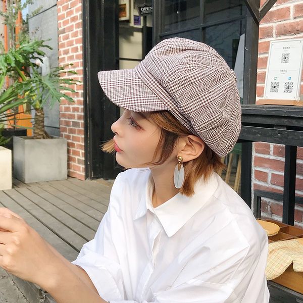 

2018 новая мода кепка британский стиль ретро плед полосатый рисунок восьмиугольная кепка случайный художник шляпа все матч газетчик шляпа, Blue;gray