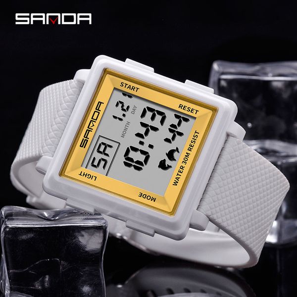 

brand sanda men's sports watch 2018 new waterproof square digital wristwatches for men electronic wrist watch male clock, Slivery;brown