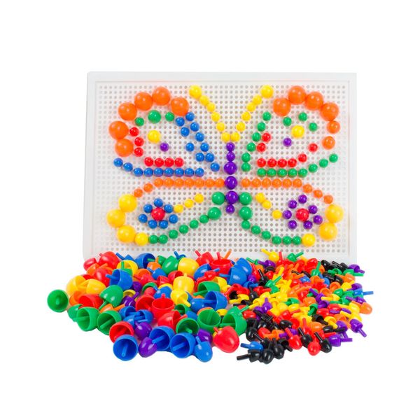 Mushroom Nails Peg Board Berçário Escola de Construção Puzzles Brinquedos, com idéias instruções, 7 cores, mais de 200 pcs