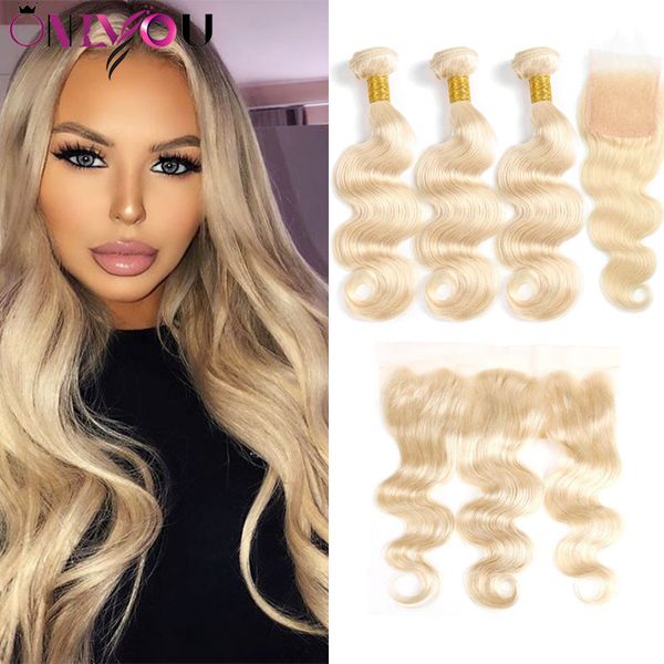 

9a 613 blonde straight human hair bundles with lace frontal brazilian peruvian virgin hair bundles with closures body wave hair extensions, Black;brown