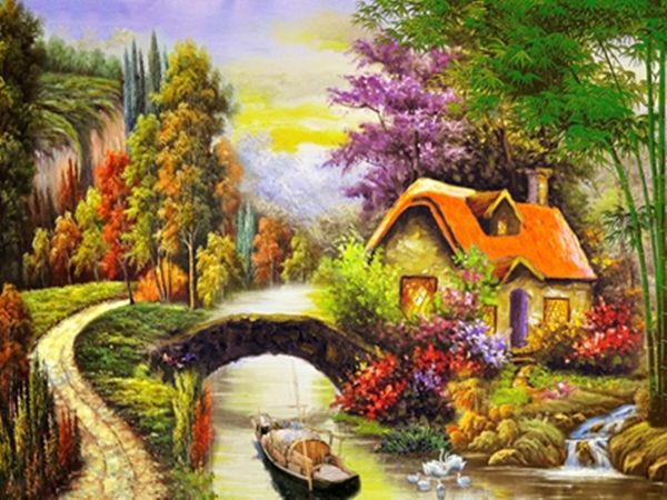 

18a732p bamboo cottage diamond painting home decor diamond diy crafts 100% resin 5d tool drill painting cross stitch mosaic needlework
