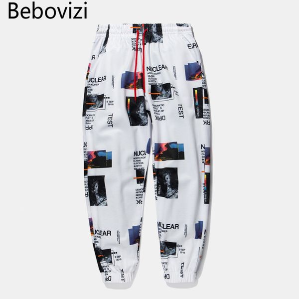 

bebovizi brand trend harem pants full graphic print elastic waist track pants mens womens trousers fashion joggers sweatpants, Black