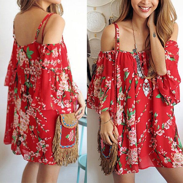 

women summer batwing sleeve floral chiffon evening party beach short dress, Tan;black