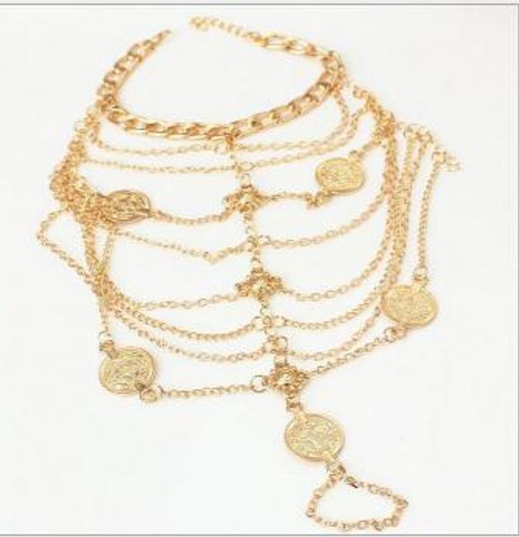

Серебро Цвет Многослойной цепи монет Украшение ножные Boho Chic Подчиненные ножные д