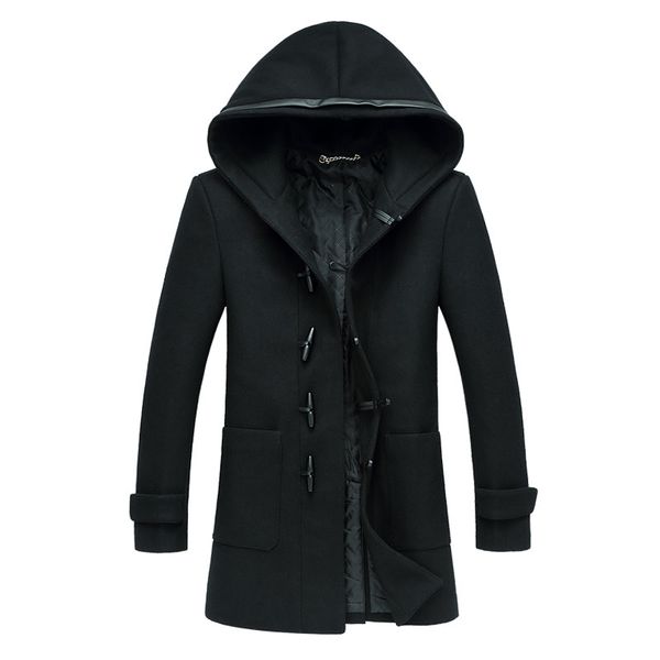 

x-long men woollen trench coat jackets hoodie slim fit winter fashion brand black casual warm wool overcoat large size m-xxxl