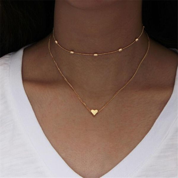 

новый серебряный золотой цвет коренастый многослойные бусины цепи любовь сердца колье ожерелья для женщин воротник колье заявление jewlery s, Golden;silver