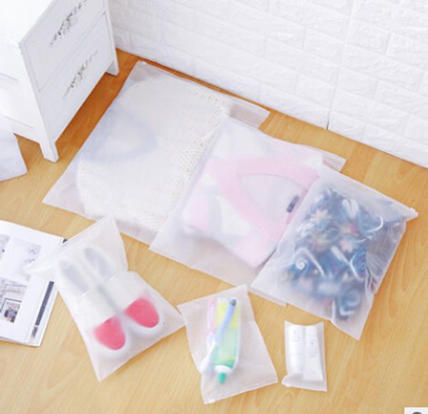 

travel storage bag frosted transparent waterproof clothing organizer clear plastic zipper sundries shoes bras sealing bags