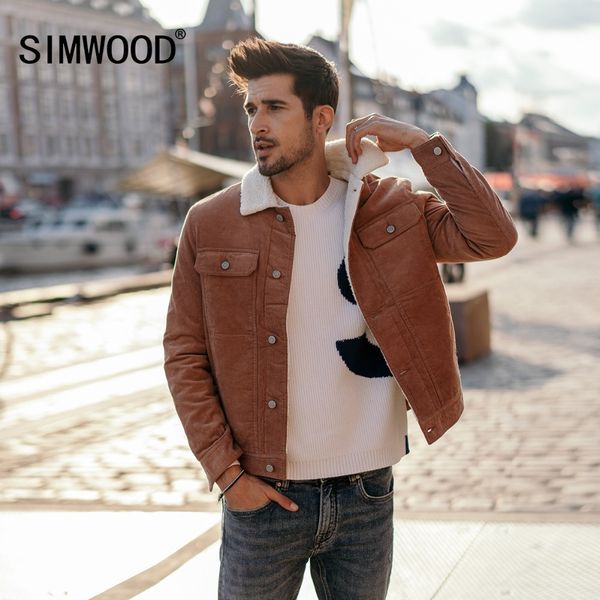 

simwood new 2018 winter men jackets fashion casual thick jacket corduroy coats streetwear plus size brand clothing 180503, Black;brown