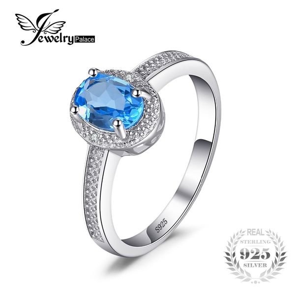 

jewelrypalace new classic 1ct oval natural blue z charm 925 sterling silver engagement rings for women gemstone fine jewelry, Golden;silver