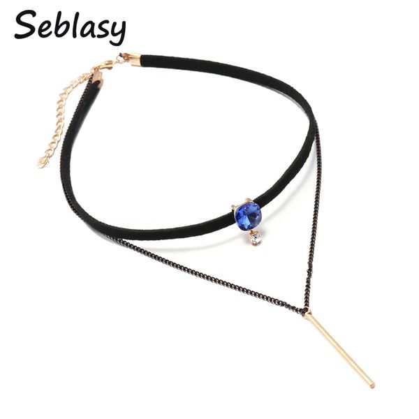 

whole saleseblasy layered chokers necklace women 2017 popular gothic black leather tattoo necklaces with stone copper pendant bijouterie, Golden;silver