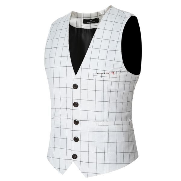 

men's vest 2017 new male fashion brand banquet men classic vest checked gilet costume homme slim fit m-6xl white waistcoat, Black;white