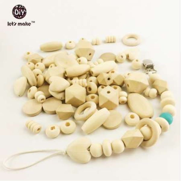

let's make 150pc block wood & wooden beads diy pacifier clip style natural wood organic baby teether beads, Black