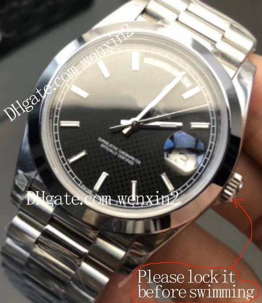 

9 color luxury watch men automatic 41mm day date big black grid face mechanic men 039 watche original 18k gold tainle teel luminou