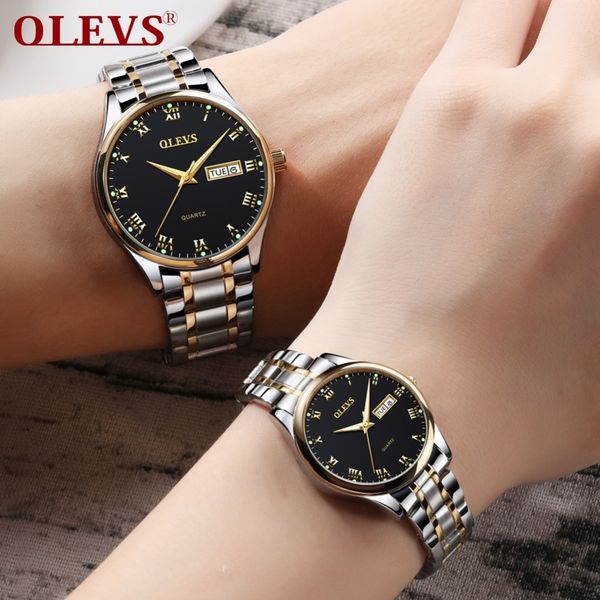 

olevs woman watches stainless steel couple watches ladies mens brand luxury clock casual wrist watch relogio bayan kol saati y18102310, Slivery;brown