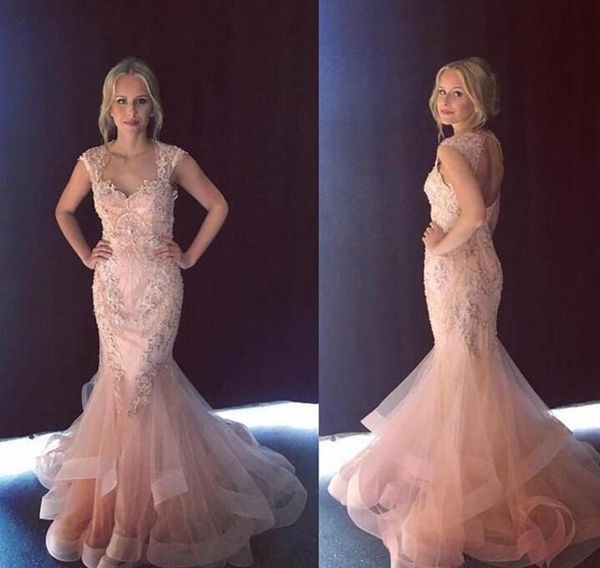 

2018 великолепный русалка вечерние платья милая cap рукава из бисера аппликации тюль спинки шампанское розовый синий вечерние платья выпускн, Black