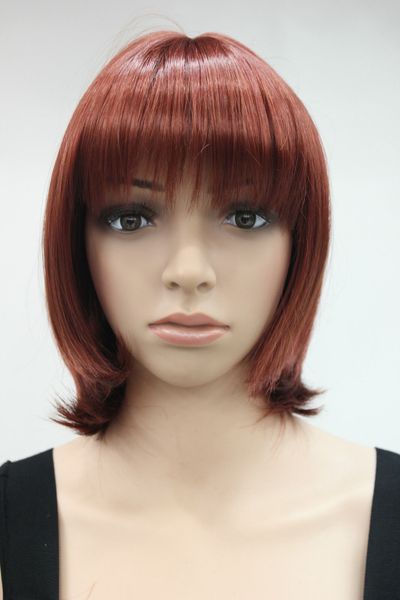 

2018 fashion copper red short straight bangs daily life wig, Black;brown