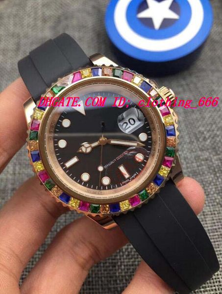 

2 style luxury watches rose gold rainbow diamond 116695sats new rubber bracelet automatic fashion men's watch wristwatch, Slivery;brown