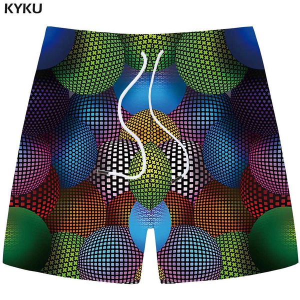 

kyku brand balloon shorts men colorful beach short pants lattice space 3d printed shorts fitness anime casual mens summer, White;black