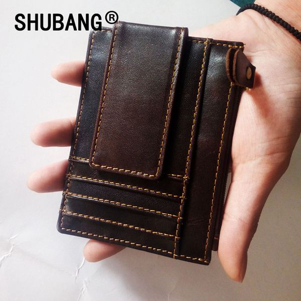 

male real leather clamp magnet money clip slim handy wallet mini front pocket purse for men 911-6, Black
