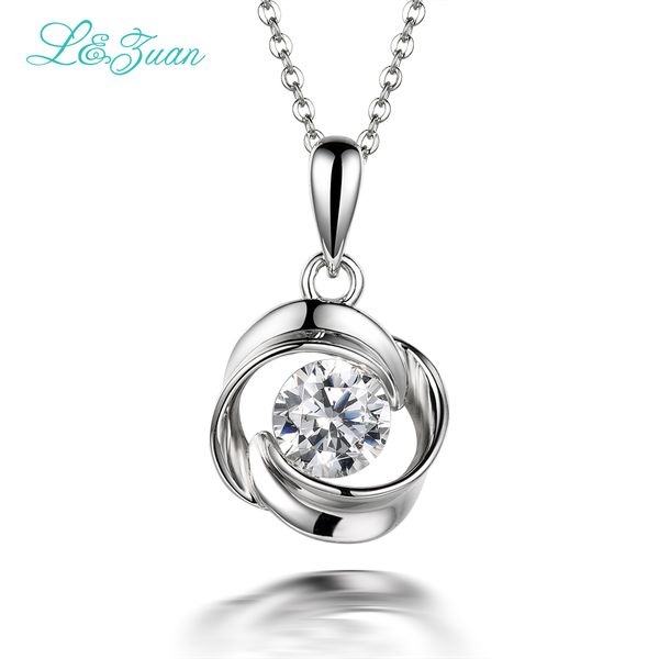 

l&zuan 925 sterling silver 1.47ct trendy ribbon round pendant simple fashion jewelry gift for women send a s925 silver necklace
