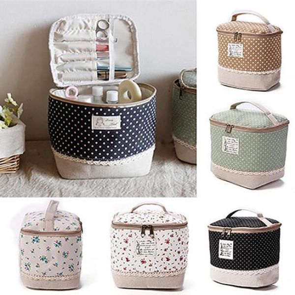 

storage case travel dot floral cosmetic makeup bag toiletry organizer lunch box