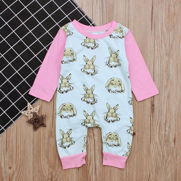 

2018 spring newborn clothes rabbit bunny printing jumpsuit baby girls clothes long sleeves animal romper cute playsuit cotton kids outfits, Blue