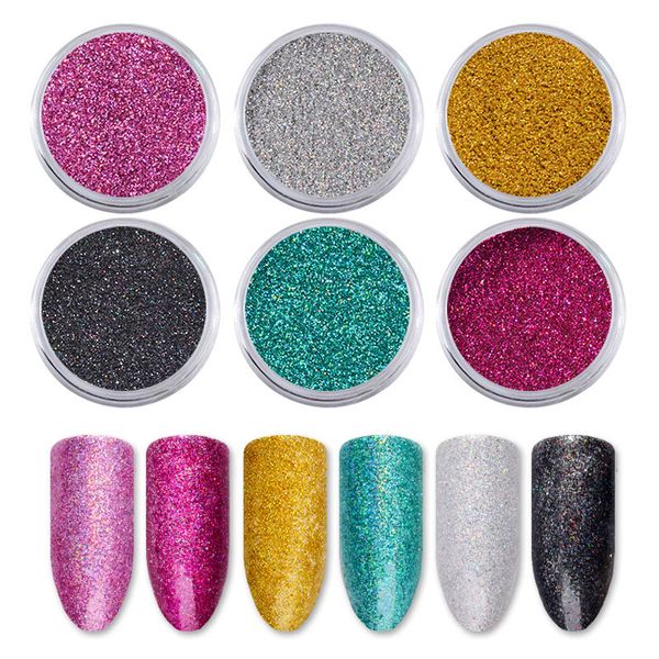 

6pcs/pack nail art glitter powder super fine red green black pigment dust diy 3d manicure shimmer nail powder mz033, Silver;gold
