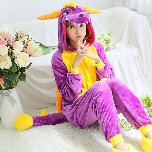 

women onesie pajamas cartoon purple dinosaur coral hooded onesie pajamas for women lady sleepwear homewear, Black;red