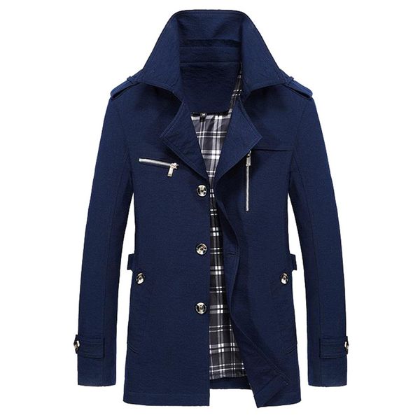 

fashion jackets men winter warm jacket overcoat outwear slim long trench buttons coat #0911, Black