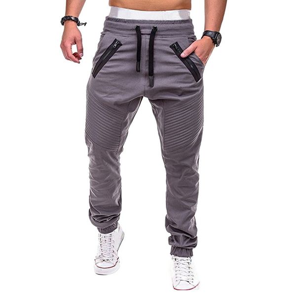 

2018 new men's running pants drawstring zipper joggers pocket pants sweatpants male sport basketball tennis fitness trousers, Black;blue