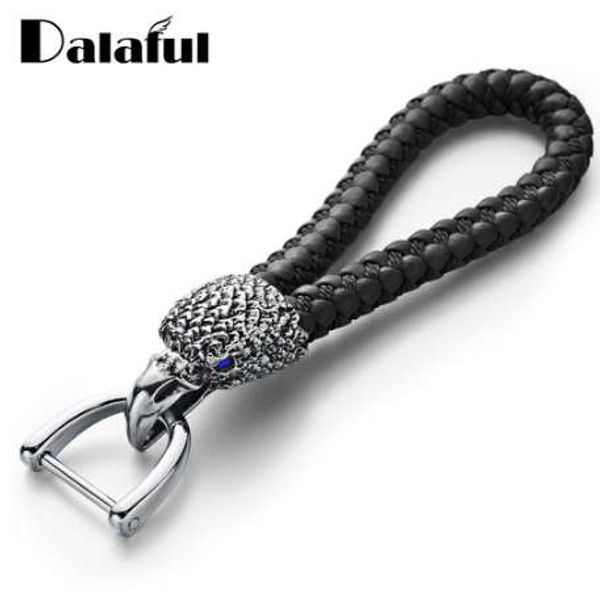 

dalaful eagle bird keyrings crystal keychains woven leather rope for car men alloy metal detachable key chain holder k358, Slivery;golden