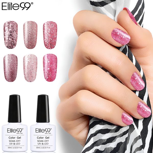 

elite99 rose gold series nail gel polish 10ml shining glitter nude soak off primer uv gel nail art vanish need base coat, Red;pink