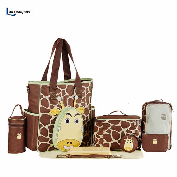

lanxuanjiaer baby diaper bag mommy multifunctional mother travel nappy bag fashion cartoon giraffe nursing materinty 10pcs set