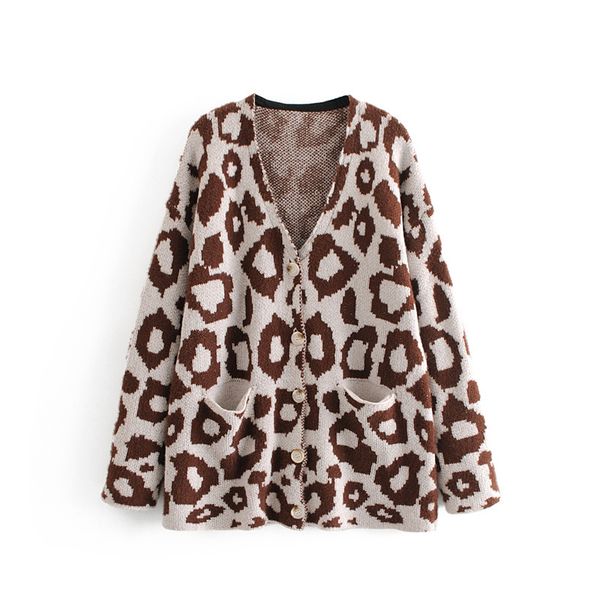 

fashion leopard print women sweater v neck button long sleeve knitted cardigan autumn winter casual oversized outwear fall, White;black