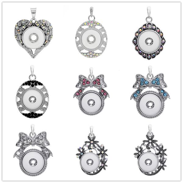 

7 different style noosa snap pendant necklaces stainless steel chain jewelry colours rhinestone bow tie pendant necklace, Silver