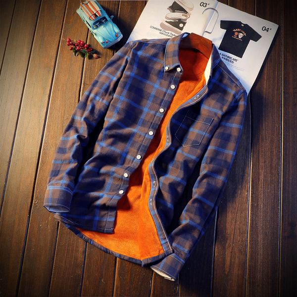

2018 shirt men plaid flannel shirts mens casual autumn winter spring thick warm fleece cotton long sleeve shirt camisa masculina, White;black