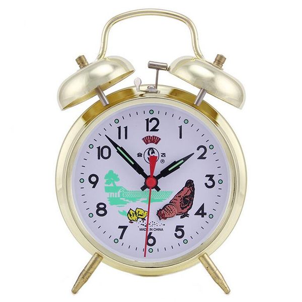 

ktl 4 inch ultra-stille metal circular classic needle clockwork alarm clock retro double bell gold silver clocks with backlight