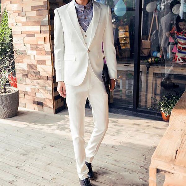 

custom made men suits white wedding suits for groom tuxedos 3 pieces jacket pants vest man blazers prom wear slim fit terno, Black;gray