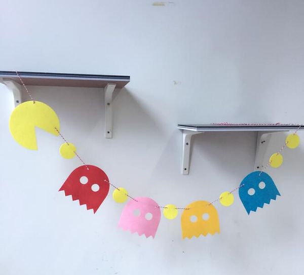 Pac Man Felt Banner Flag Birthday Party Photo Clip Decoration