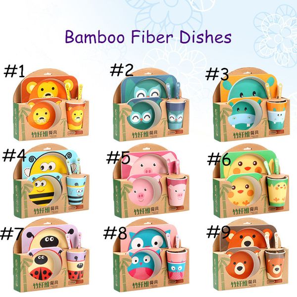 

5pc et natural bamboo fiber bowl bpa cute cartoon baby di he baby feeding tableware infant toddler environmental plate